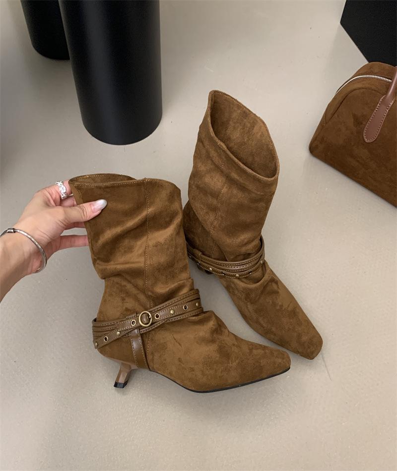 

French square head western cowboy short boots women s boots new in autumn 2025 39 светло-коричневого