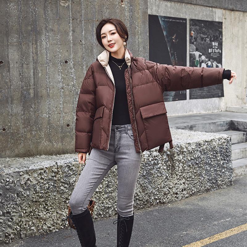 Women White Duck Down Jacket Winter Stand Collar Loose Down Coat Female Warm Short Snow Outwear