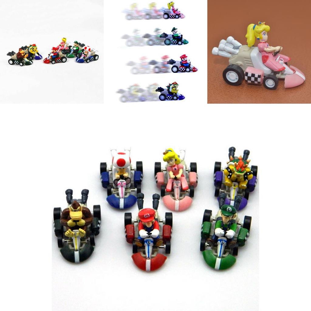 Super Mario Bros Kart Pull Back Car Action Figure Set 6 Pcs Colorful Collectibles