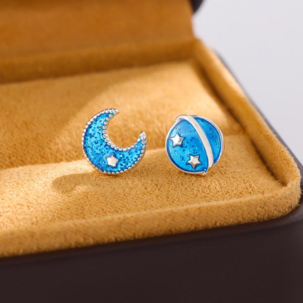 Chic Blue Planet Epoxy Stud Earrings for Women