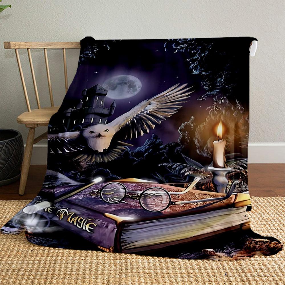 1pc magic castle owl Outdoor Flannel Throw Blanket All Season Soft Warmth,Home Decor 1031150