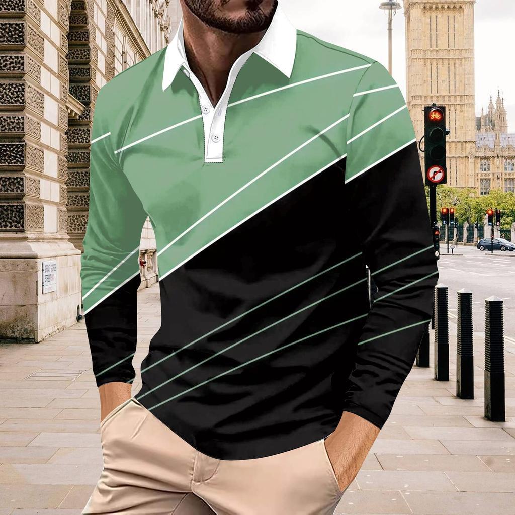 Colour Block Long Sleeve Button Down Top Sport Fitness Quick Dry Breathable Men's Polo Shirt