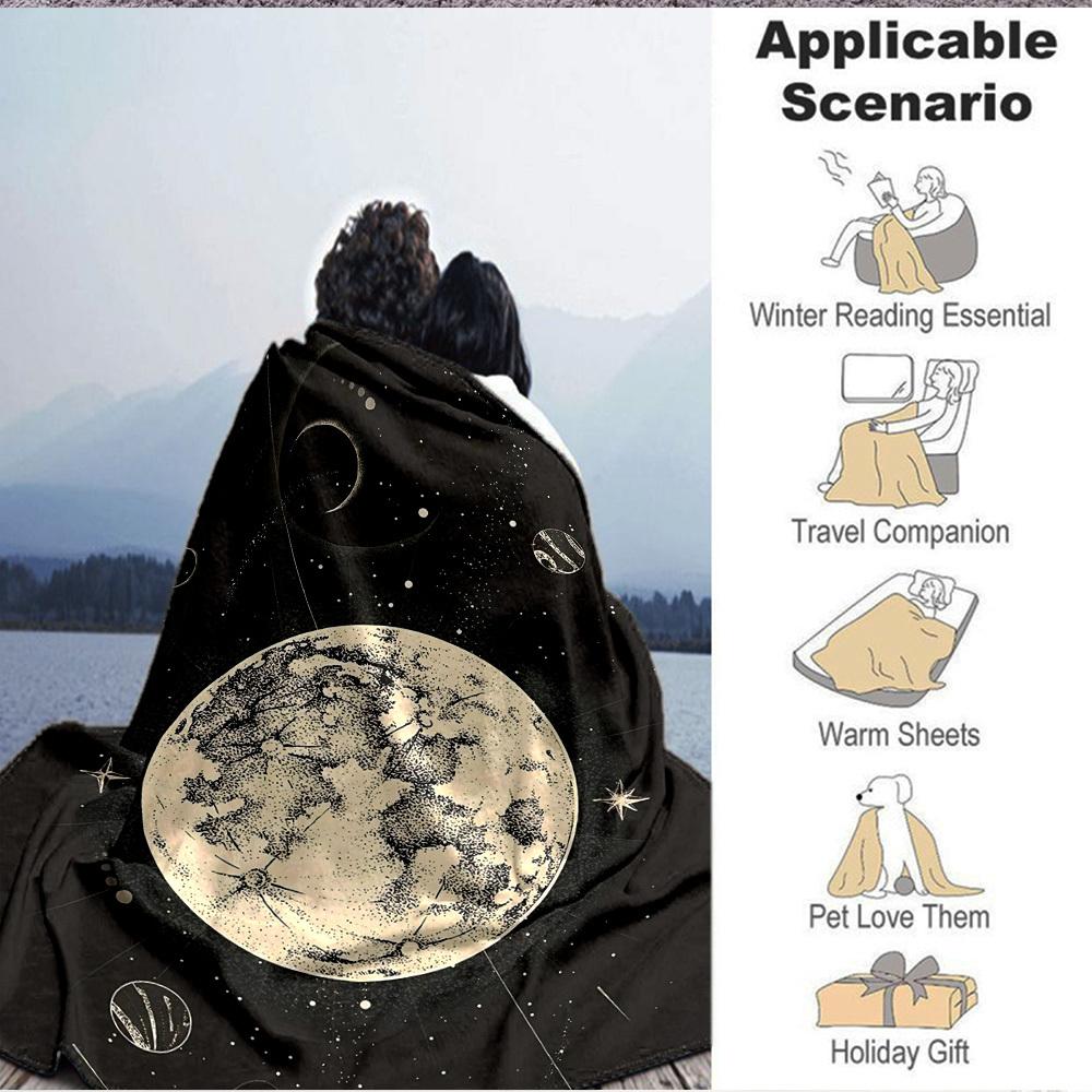 1pc Moon Universe Print Blanket   Lightweight Flannel Throw Blanket For Sofa, Bed, Living Room, Office, Outdoor Travel, Camping