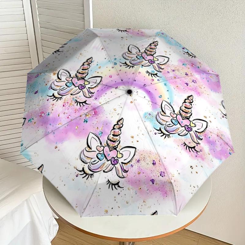 1PC Unicorn Rainbow Umbrella-8-Rib Reinforced Portable Folding Travel Suitable for All Seasons Outdoor Daily Use-Z0468