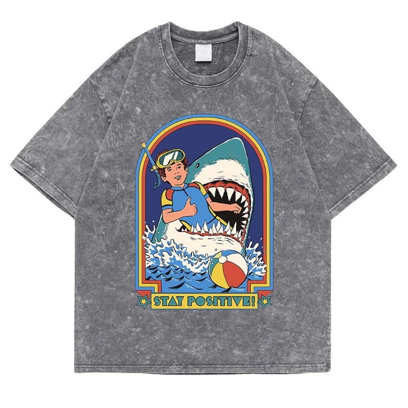 Stay Positive Printing Washed Retro Snow Womens T-Shirt Cotton Loose Tees Cotton Oversize Streetwear Breathable Tshirt Couple