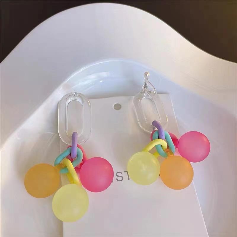 Dopamine Candy -Colored Fun Ball Earrings Summer Vacation Style Long Earrings Niche High -End Exaggerated Earrings