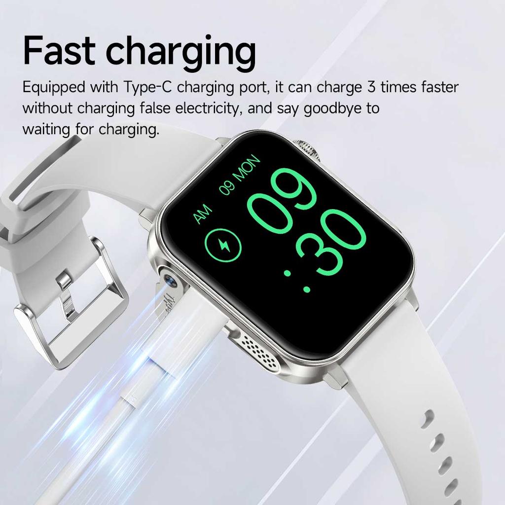 LUCKY START Type-C Fast Charging Smart Watch Men Women Health Manager Bluetooth Call LED Flashlight Waterproof Sport Fitness Smartwatch
