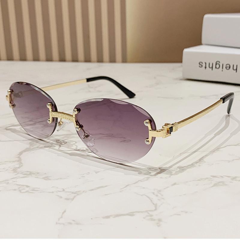 Rimless Punk Vintage Oval Sunglasses Women For Men Luxury Brand Designer Sun Glasses Popular Metal Rivet Hip Hop Shades Uv400