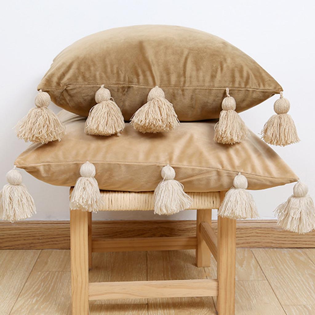 Comfortable Velvets Throw Pillowcase with Fringes Detail Bohemian Cushions Cover for Bed and Chair