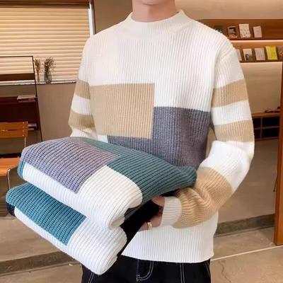 Men's Trendy Autumn/Winter Loose Fit Color Block Knitted Sweater