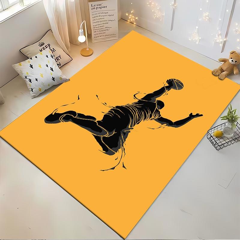 "Basketball Dunk Silhouette Print Carpet in Black and Yellow Design" Suitable for use as an anti-slip for living room bedroom sofas