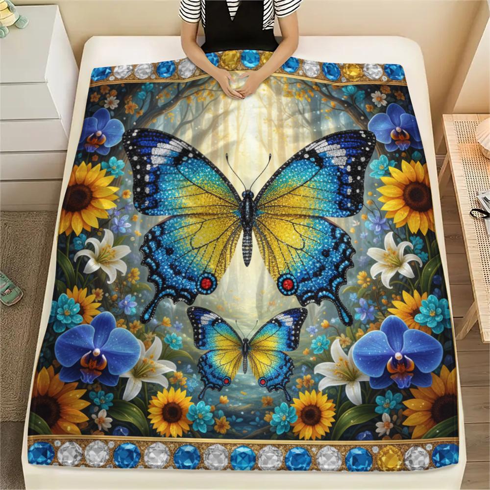 1PC 3D Butterfly Print Flannel Blanket, High quality All Seasons, Home Decor, Warmth and Comfort, Perfect for Christmas Gifts