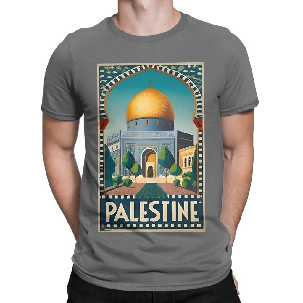 Humor Floral Palestinian Flag TShirts for Men Round Neck Pure Cotton T Shirt Short Sleeve Tee Shirt Printing Tops