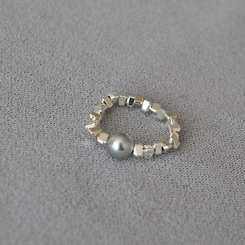 Minimalist Crushed Silver Pearl Elastic Ring: Unique Japanese and South Korean Style