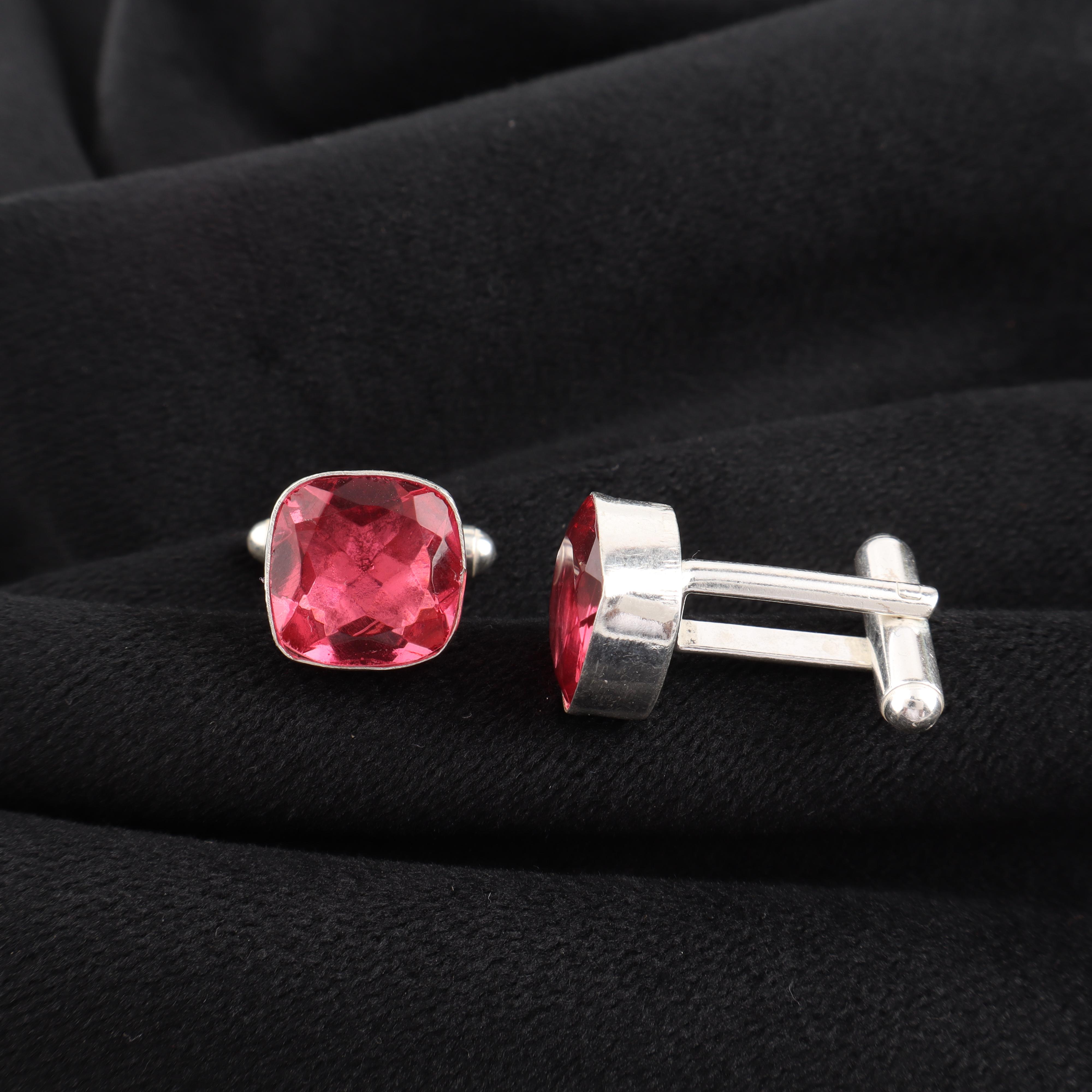 

Pink Tourmaline Gemstone Silver Cufflink, 925 Sterling Silver Handmade Gemstone Cufflink, Statement Tourmaline Jewelry CL-9-3