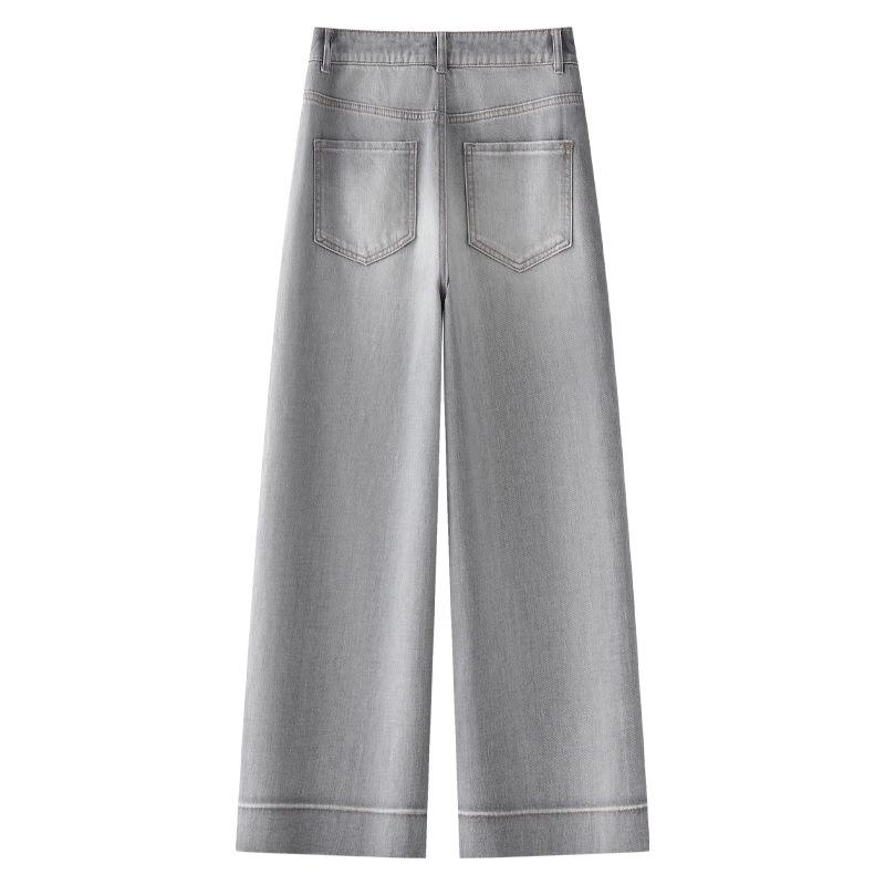 Women's Smoke Gray Slimming Straight-Leg Jeans, Spring/Autumn 2025, Small Size, Loose Fit, Narrow/Wide-Leg, Nine-Point Length