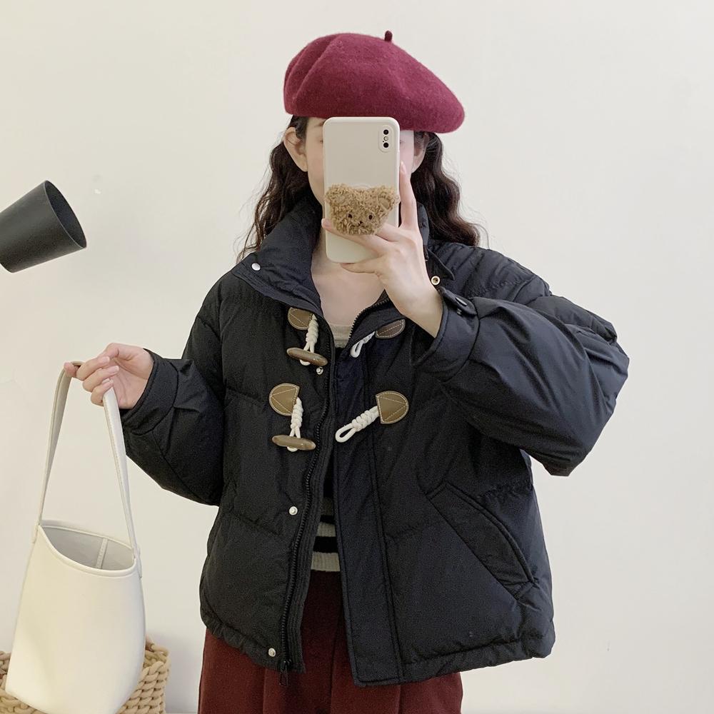 Corner buckle short down jacket new year, small sweet stand-up collar white duck down jacket