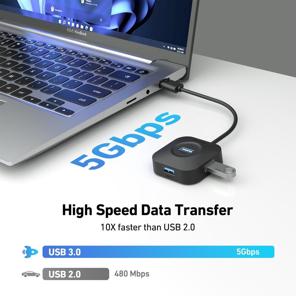 BENFEI USB Hub 4 Port USB A Splitter Is and Allows You To Connect Your Flash USB Flash and Is Compatible with Desktop and 3.0 Ultra-compact Mouse,