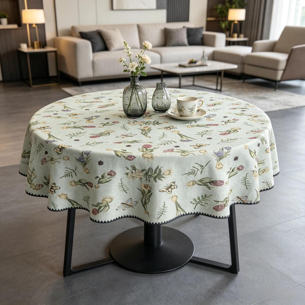 Kitchen Dining Room Daily Arrangement Convenient Soft Fabric Cotton Round Table Cloth