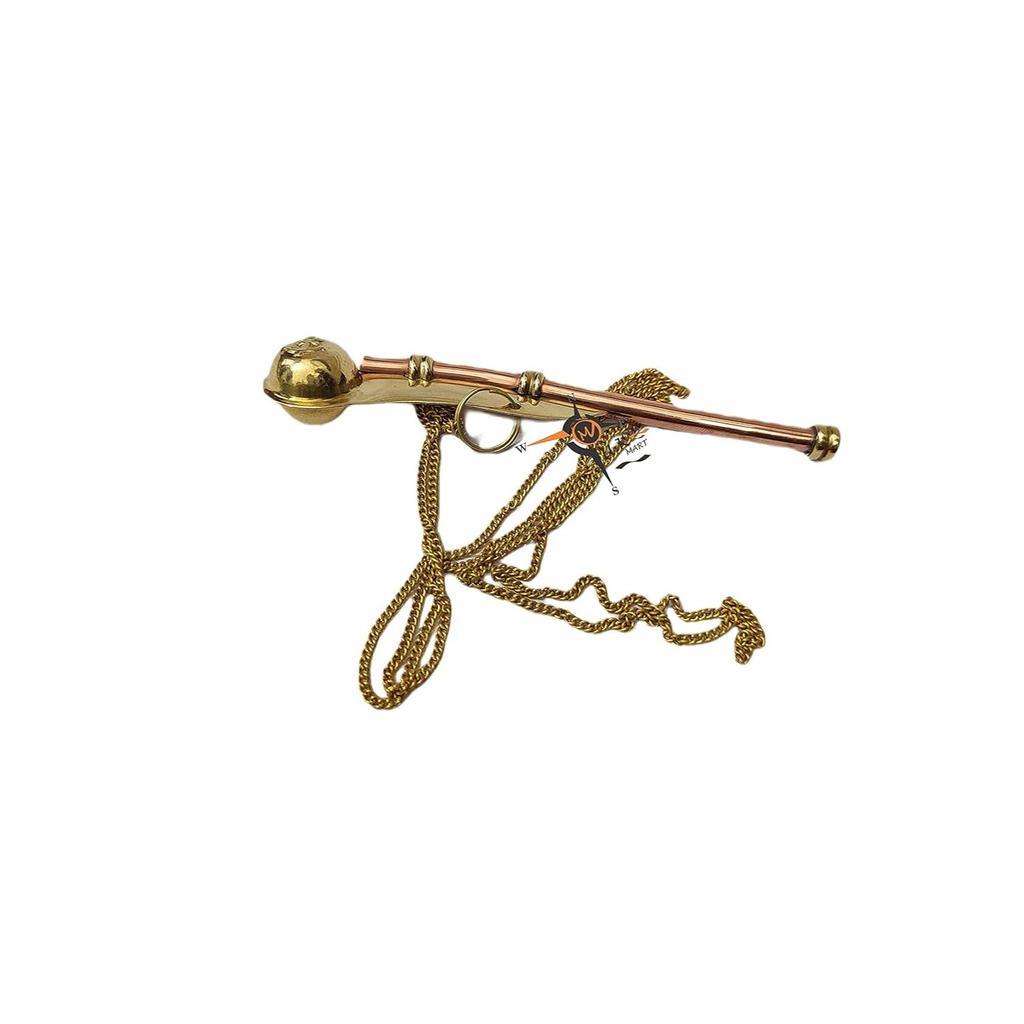 Nautical Maritime Brass/Copper Boatswain Whistle-Bosun Call Pipe~with Sheesham Wood Box