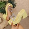 Summer New Arrival Fashion Sequined Strappy Sandals with Rhinestones Thick-Soled High-Heel Sandals Women's Outdoor Sandals