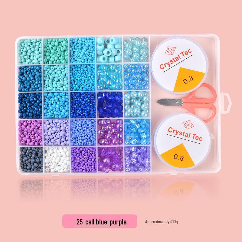 25-Grid Glass Rice Beads DIY Set: Children's Handmade Necklace & Bracelet Beading Kit