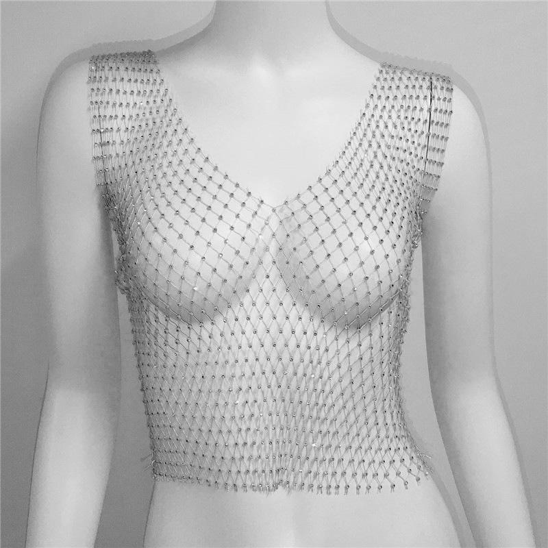 Europäisches & Amerikanisches Strass Ärmelloses Netzoberteil für Damen