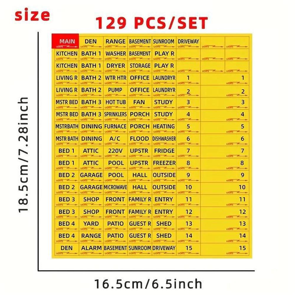 2 Set 129pcs/set New Circuit Breaker Sticker Weatherproof Circuit Breaker Labels