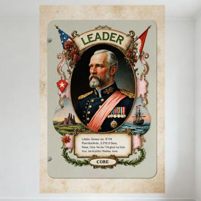 Vintage Military Leader Decorative Tin Sign Metal Poster - Green 'LEADER' Beige Banner, German Text, Castle & Ship Landscapes, H