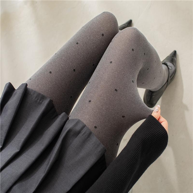 Retro Graue Gepunktete Strumpfhosen und Basis-Socken mit Herzmuster für Damen - Herbst/Winter Stil