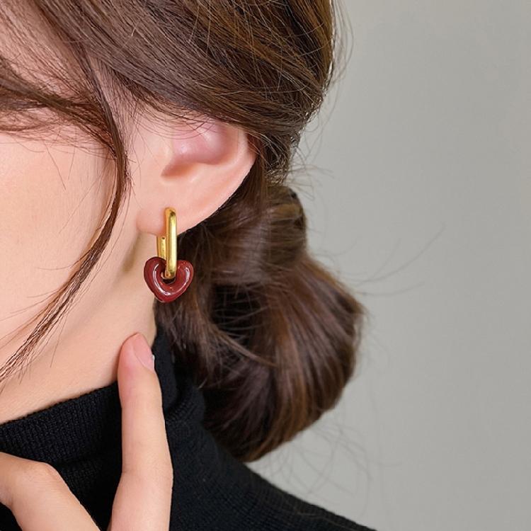 Elegant Red Heart Hoop Earrings Comfortable Geometric Ear Rings Lightweight Metal Jewelry Accessories for Women Girls
