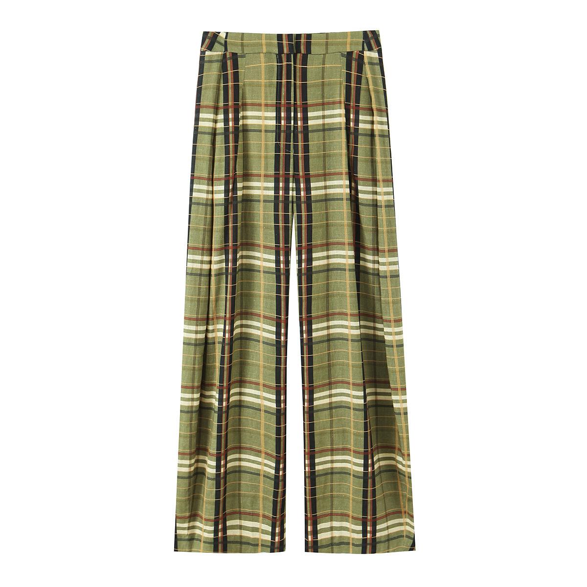 Women S High Waist Plaid Loose Fit Long Pants XS зелёный
