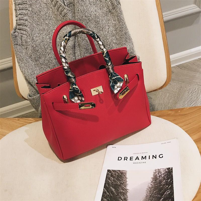 Cross Border Large Capacity Hand-held Lychee Patterned Women's Bag 2026 New Fashion Scarf Kelly Shoulder Crossbody Bags