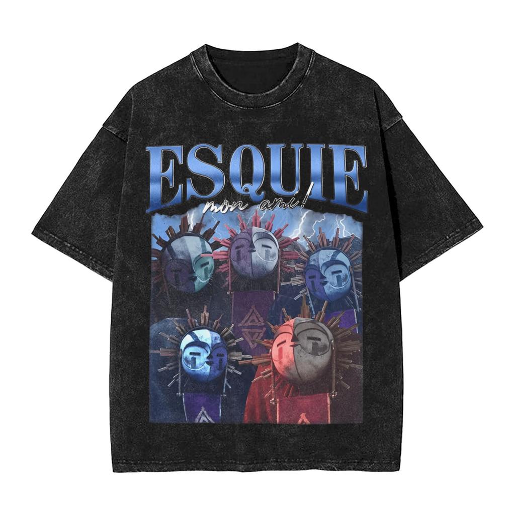 Vintage Washed T Shirt Clair Obscur Expedition 33 Game Simple T-Shirts  Fashion Tee Shirt for Male Summer Clothing