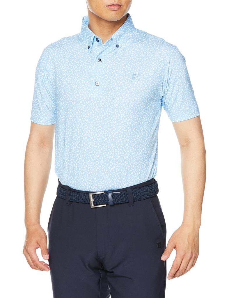 FootJoy Modern Classic Small Flower Print Short Sleeve Button-Down Shirt, True Blue, Men's Medium, 80428-M