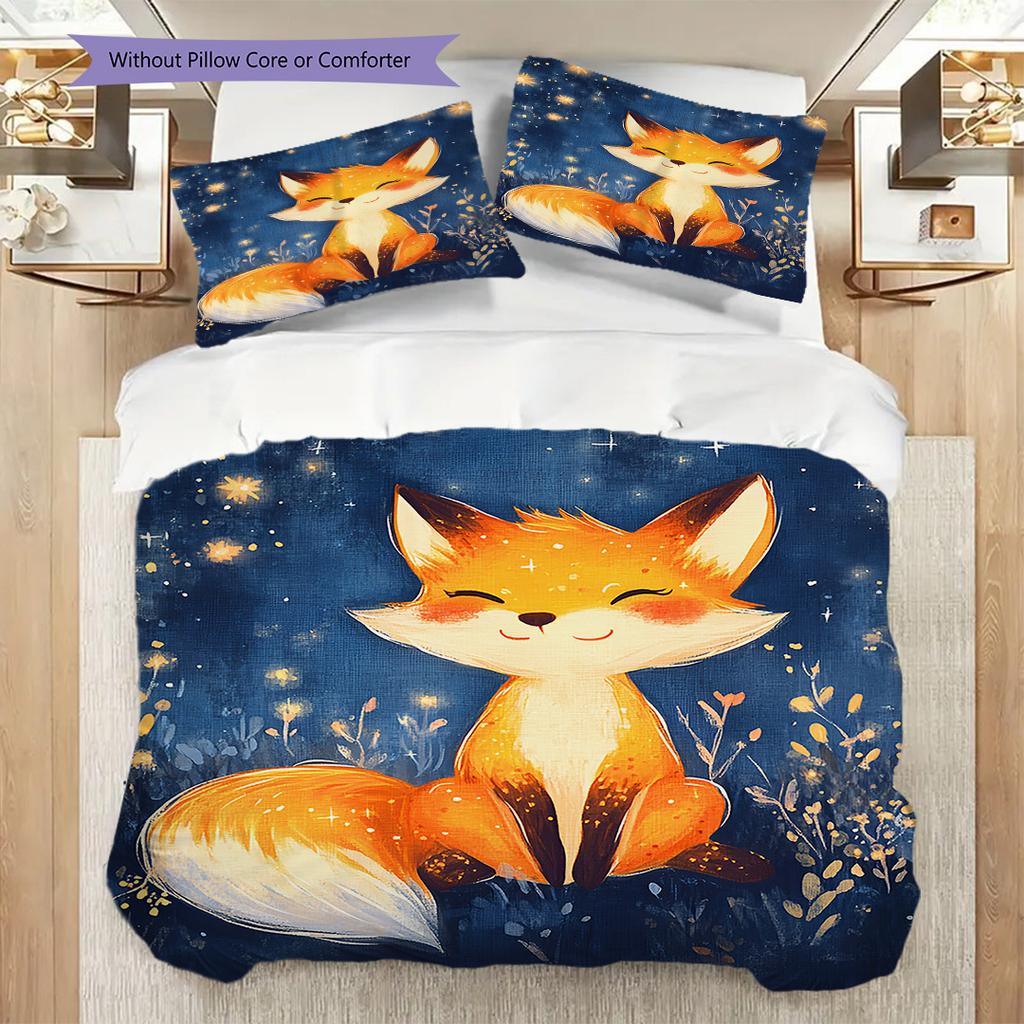 Fox Pattern Bedding Quilt Set Quilt Cover Pillowcase Home Decoration Birthday Gift (1 * duvet cover + 2 * pillowcase, without core)
