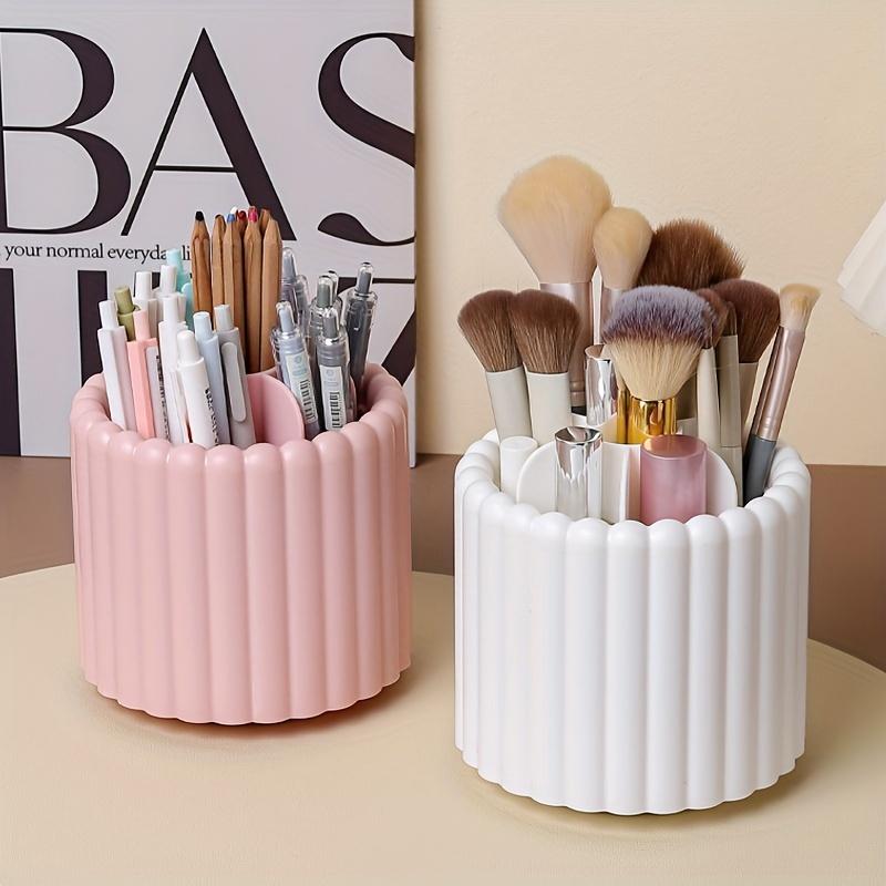 1pc 360° Rotating Desk Organizer,Plastic Pencil Holder, Multi-Functional Office Supplies Storage for Makeup Brushes and Lipsticks, Home and School Use