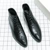 Crocodile Pattern Black Luxury Brand Men High Top Shoes Big Size Business Moccasins Italian Casual Men Leather Men Driving Shoes