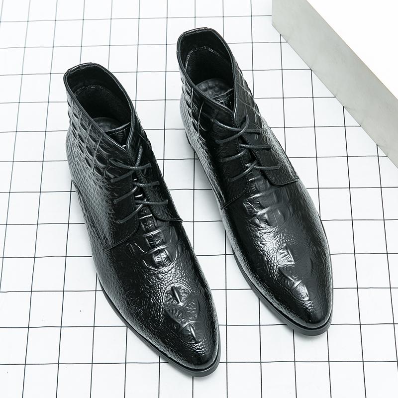 Crocodile Pattern Black Luxury Brand Men High Top Shoes Big Size Business Moccasins Italian Casual Men Leather Men Driving Shoes