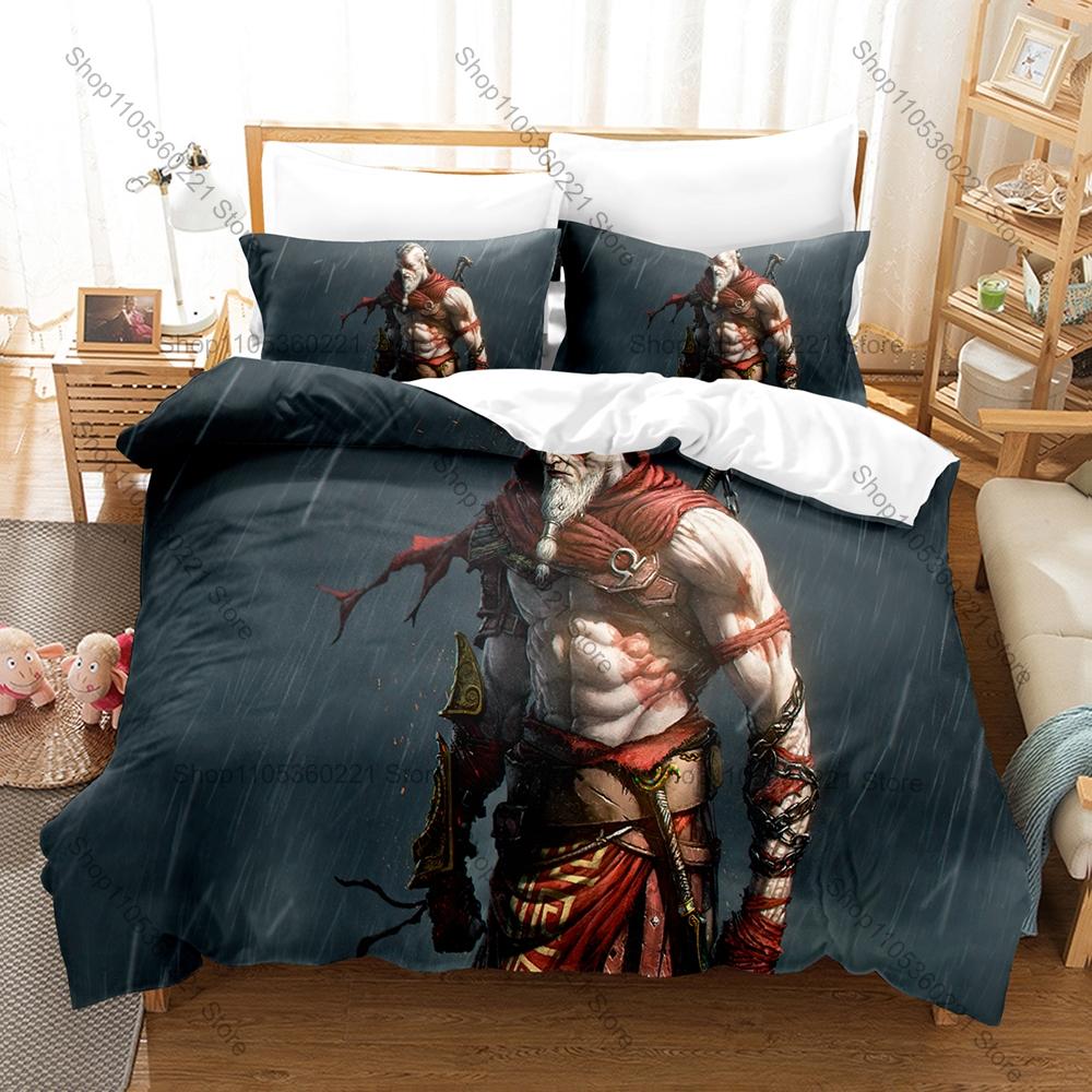 Grafika Wojownika Kratos i Atreus God Of War Ragnarok Przygoda w Dzikim Lesie Gra Walki Pościel Poszewka na Kołdrę + 2 Poszewki na Poduszki