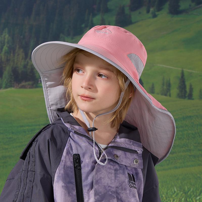 Barnhatt sommar utomhus visir stor brätte sjal nackskydd bucket hat snabbtorkande andningsbar pojke solhatt