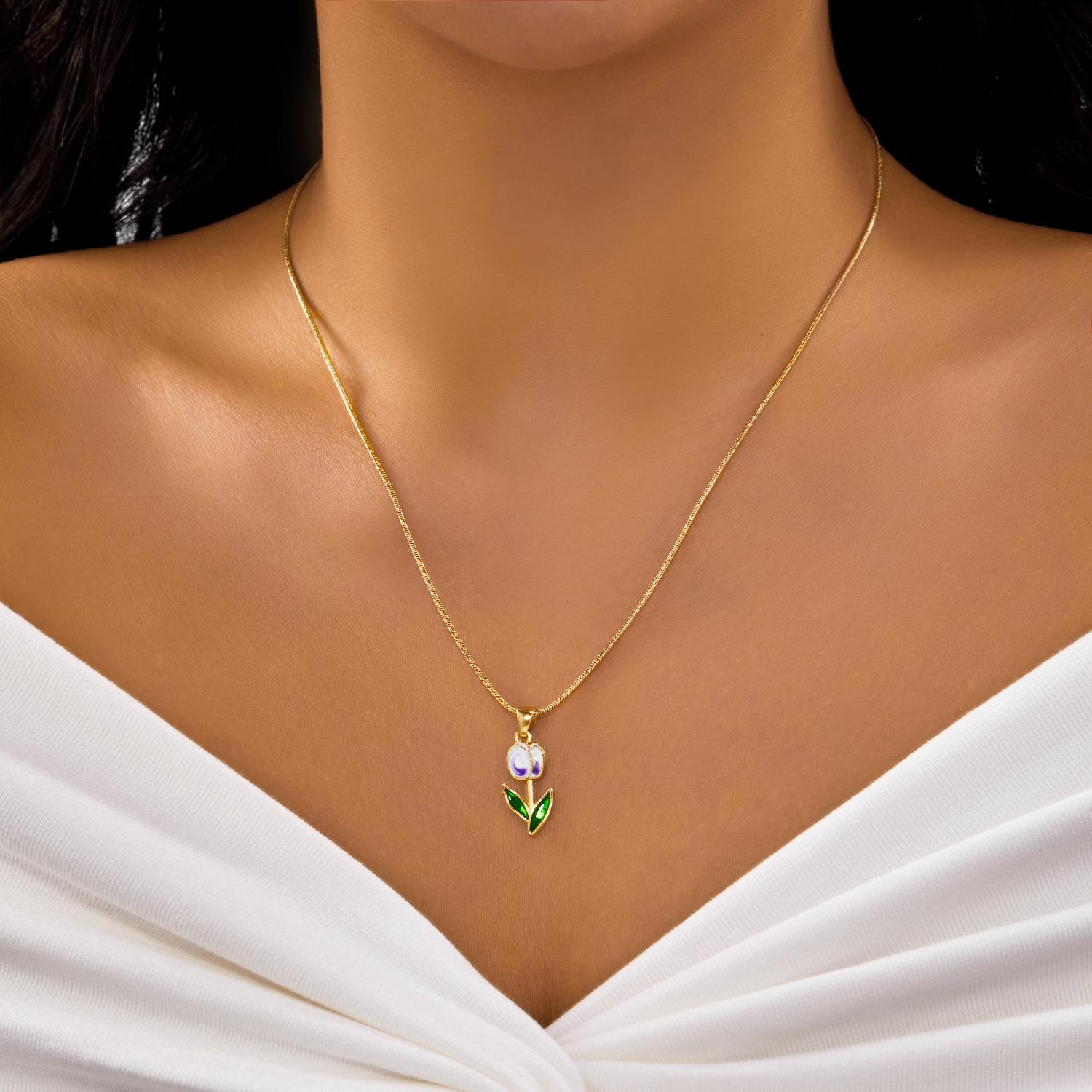 Charming Pink Tulip Statement Necklace for Women Dainty Spring Floral Pendant Necklace Girls Party Jewelry Accessories