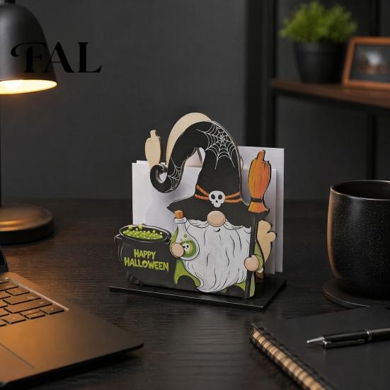 Square Napkin Organizer Halloween Wooden Holder, Ghost Pumpkin Decorative Tabletop Tissue Dispenser, Holder Paper Storage for Holiday Dinner