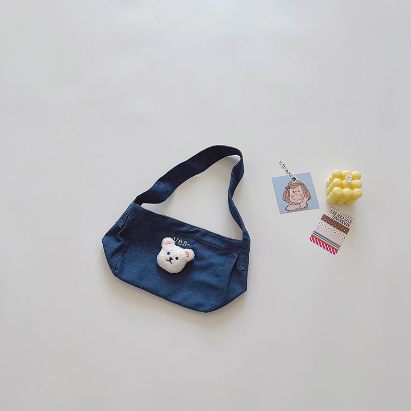 Adorable Children s Crossbody Bag With Cute Bear Design Versatile Canvas Shoulder Bag For Everyday Use синий