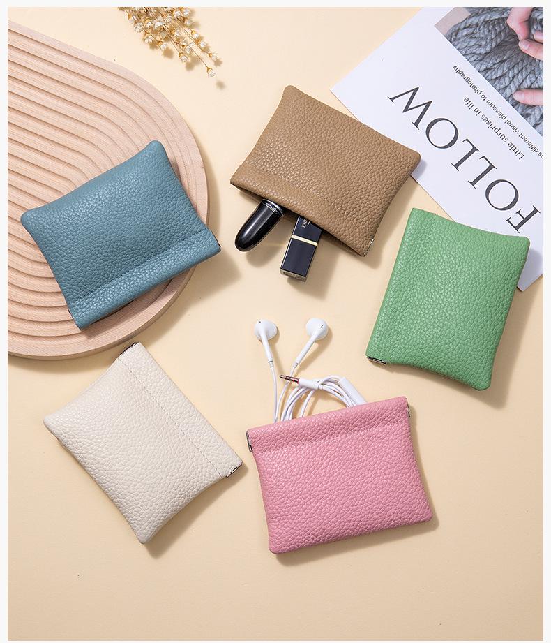 Damen Mini Leder Federclip Geldbörse - Aufbewahrungstasche für Kopfhörer und Münzen