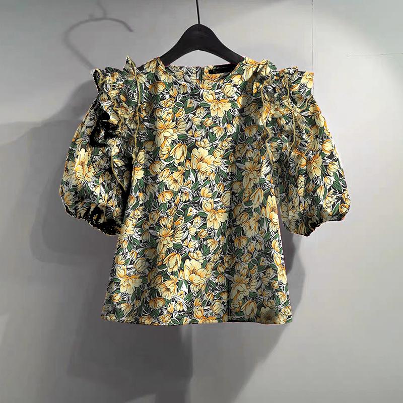 ZANZEA Women Summer Floral Print Casual Round Neck Short Sleeve Blouse