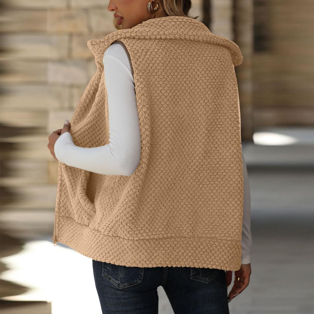 Women's Cardigan Zipper Loose Pocket Jacket Double-sided Plush Vest