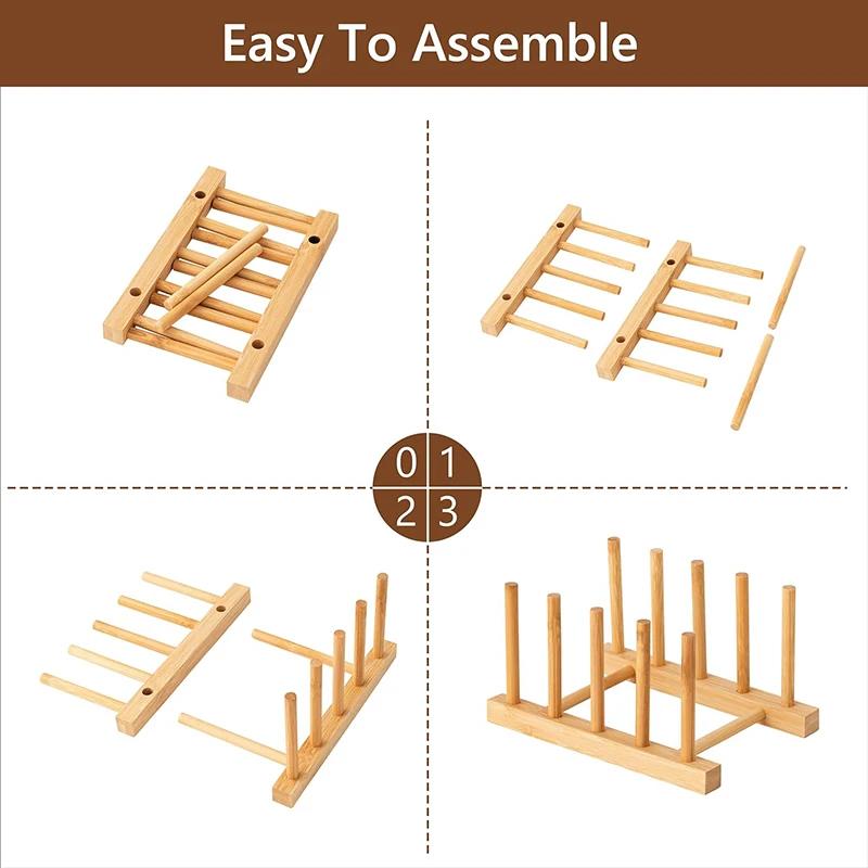 Bamboo Dish Plates Drying Rack Drainboard Storage Holder Drainer Stand Wooden Kitchen Cabinet Organizer For Plate/ Bowl/ Cup