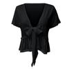 Women's Summer Fashion Colour Loose Short Sleeve Tie Ruffle Top