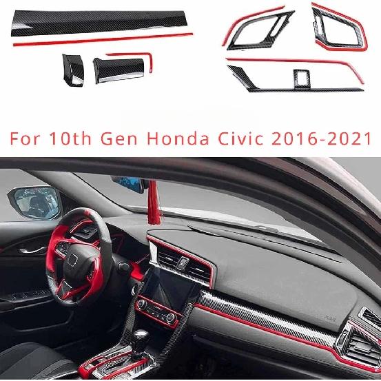 11 buc Fibra de Carbon Console Auto Bord Central Cover Autocolante Ornamentale pentru Honda Civic Sedan 2016-2020 Decaluri Adezive Decorative